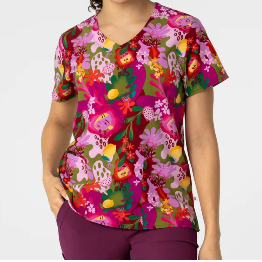 Wink Multicolor Floral V-Neck Scrub Top